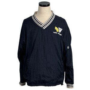 Champion Navy Blue Pullover Windbreaker Jacket L 90s Retro Style Striped Collar